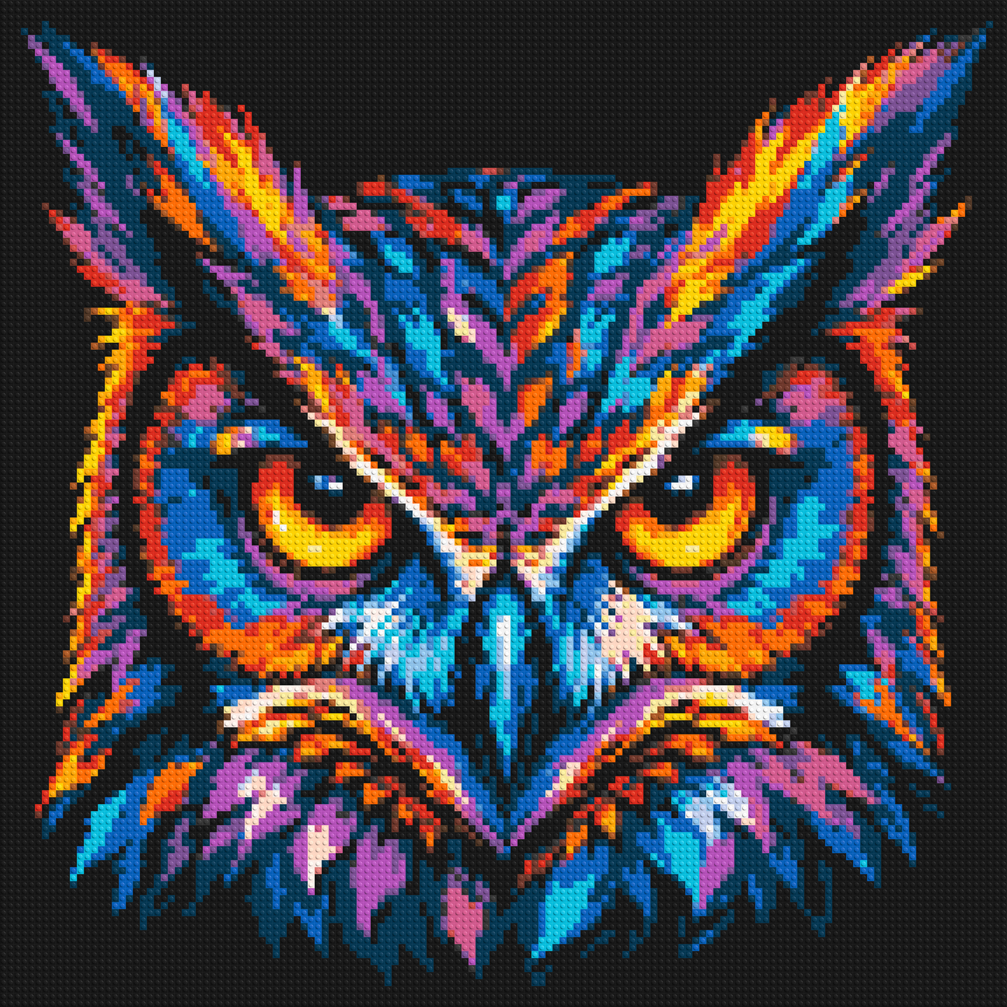 Psychedelic Neon Owl Face Pop Art - Brick Art Mosaic Kit 6x6 large
