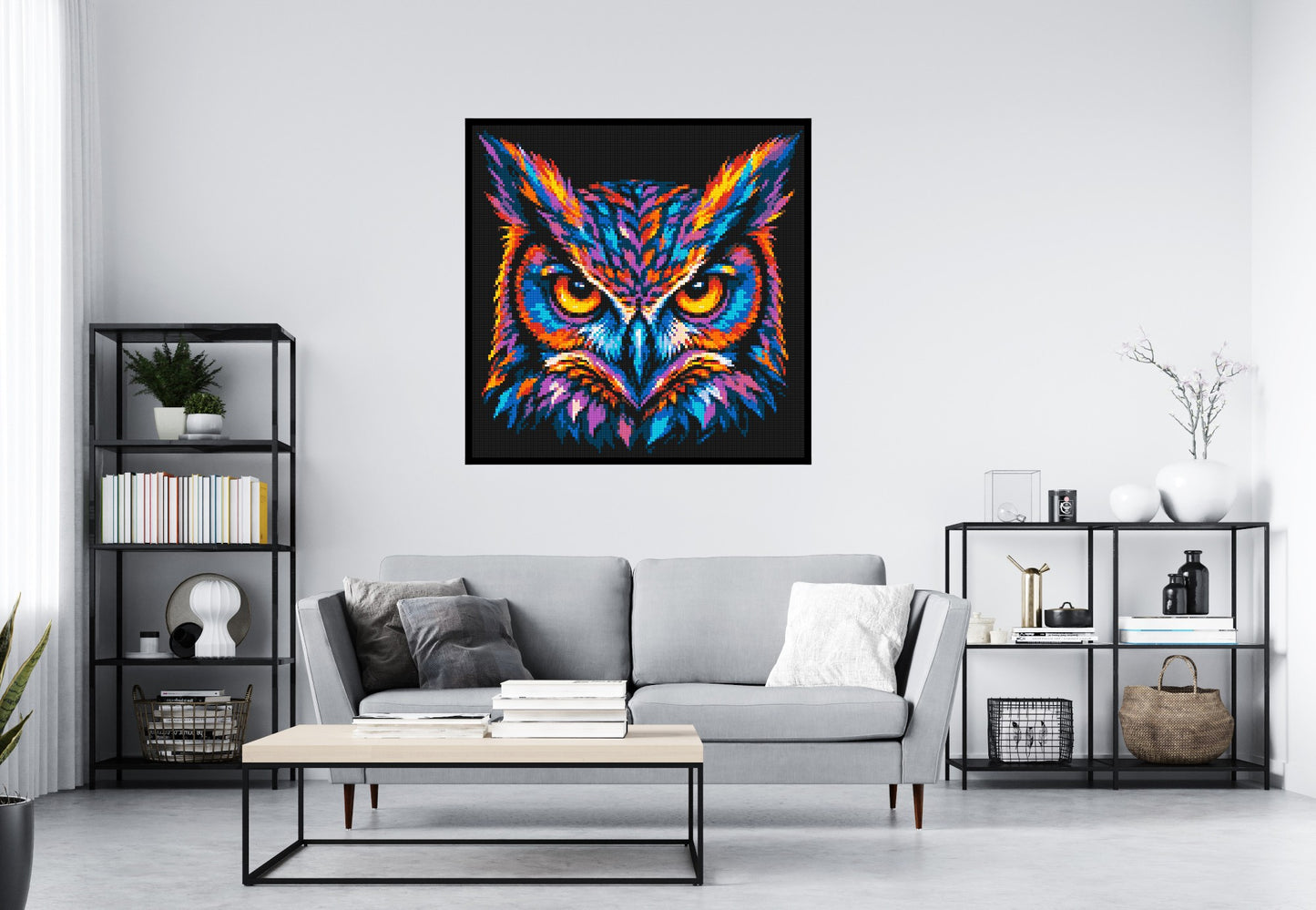 Psychedelic Neon Owl Face Pop Art - Brick Art Mosaic Kit 6x6 large