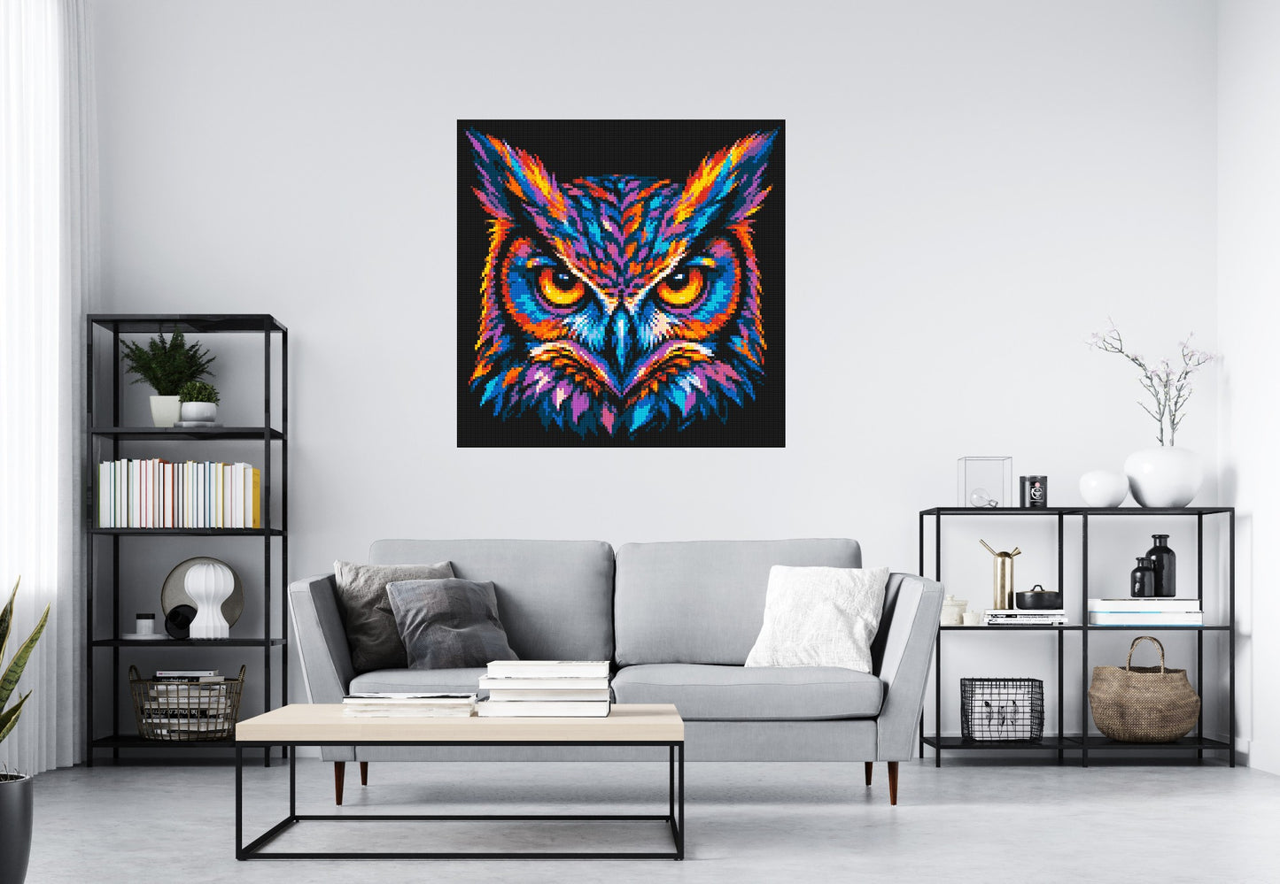Psychedelic Neon Owl Face Pop Art - Brick Art Mosaic Kit 6x6 large