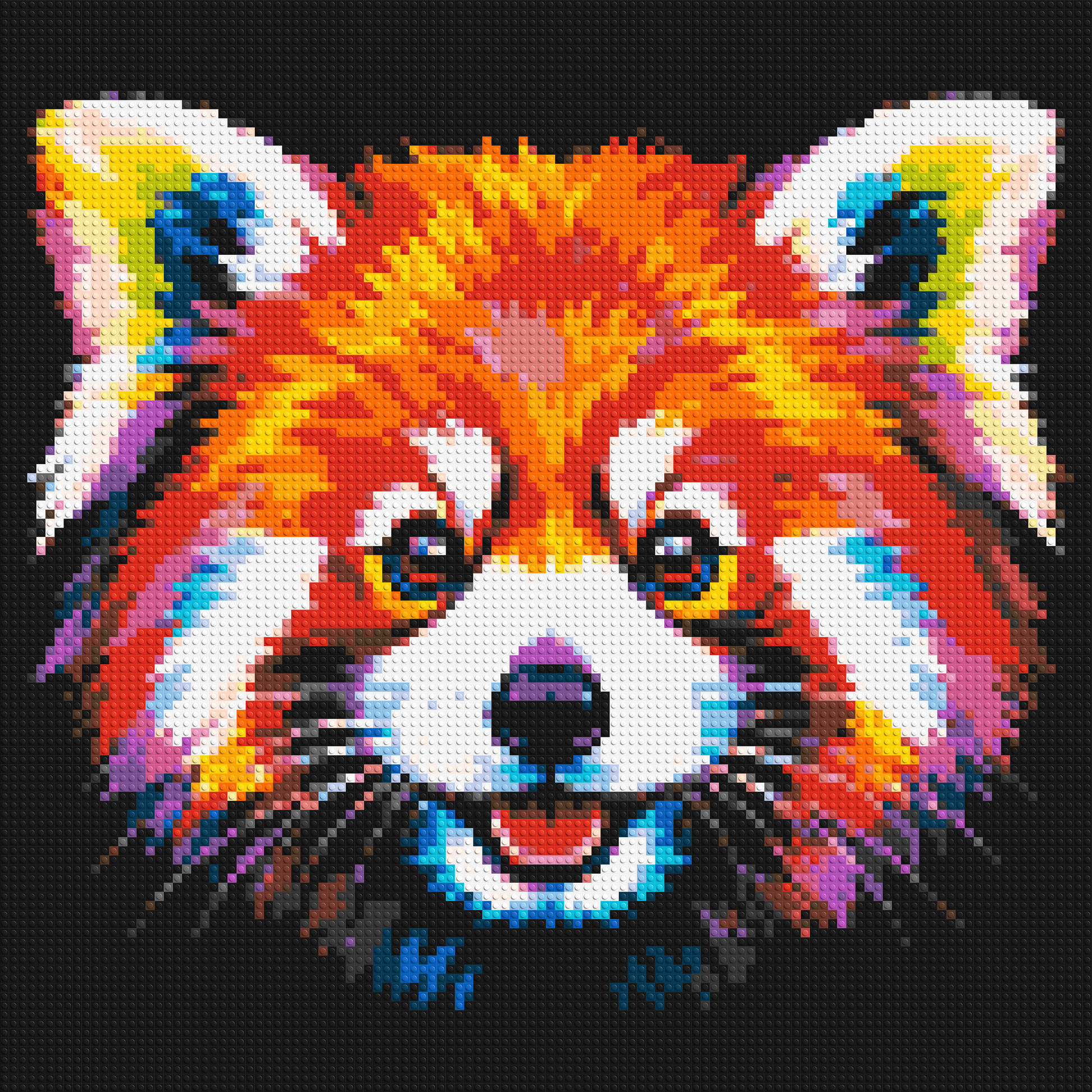 Vibrant Red Panda Face Pop Art - Brick Art Mosaic Kit 5x5 large