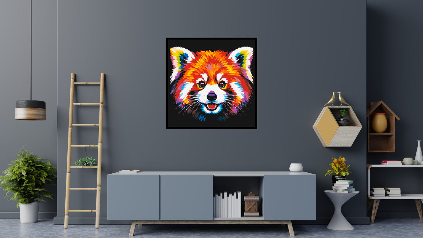 Vibrant Red Panda Face Pop Art - Brick Art Mosaic Kit 6x6 large
