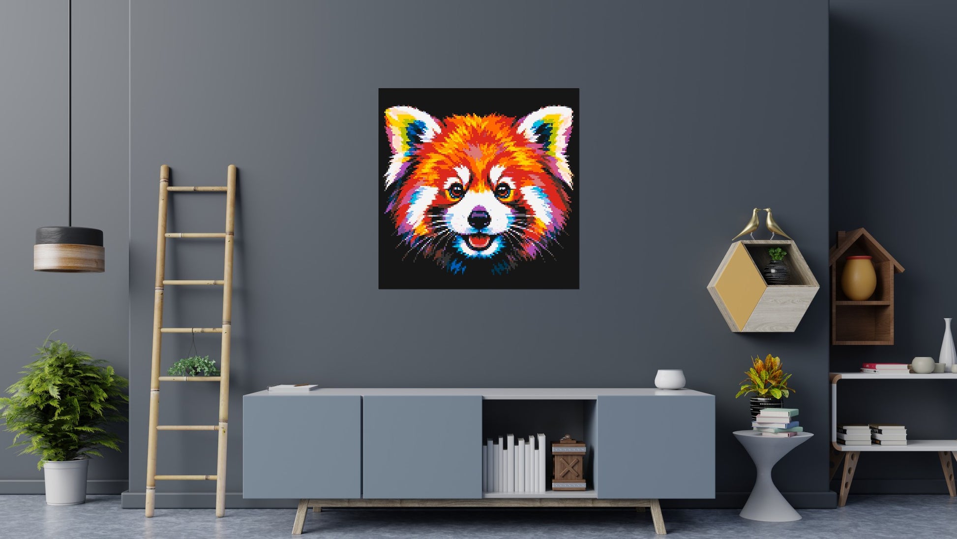 Vibrant Red Panda Face Pop Art - Brick Art Mosaic Kit 6x6 scene