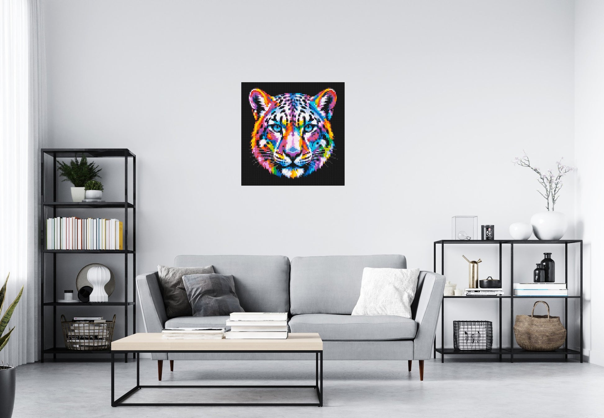 Vibrant Psychedelic Leopard Face Pop Art - Brick Art Mosaic Kit 4x4 scene