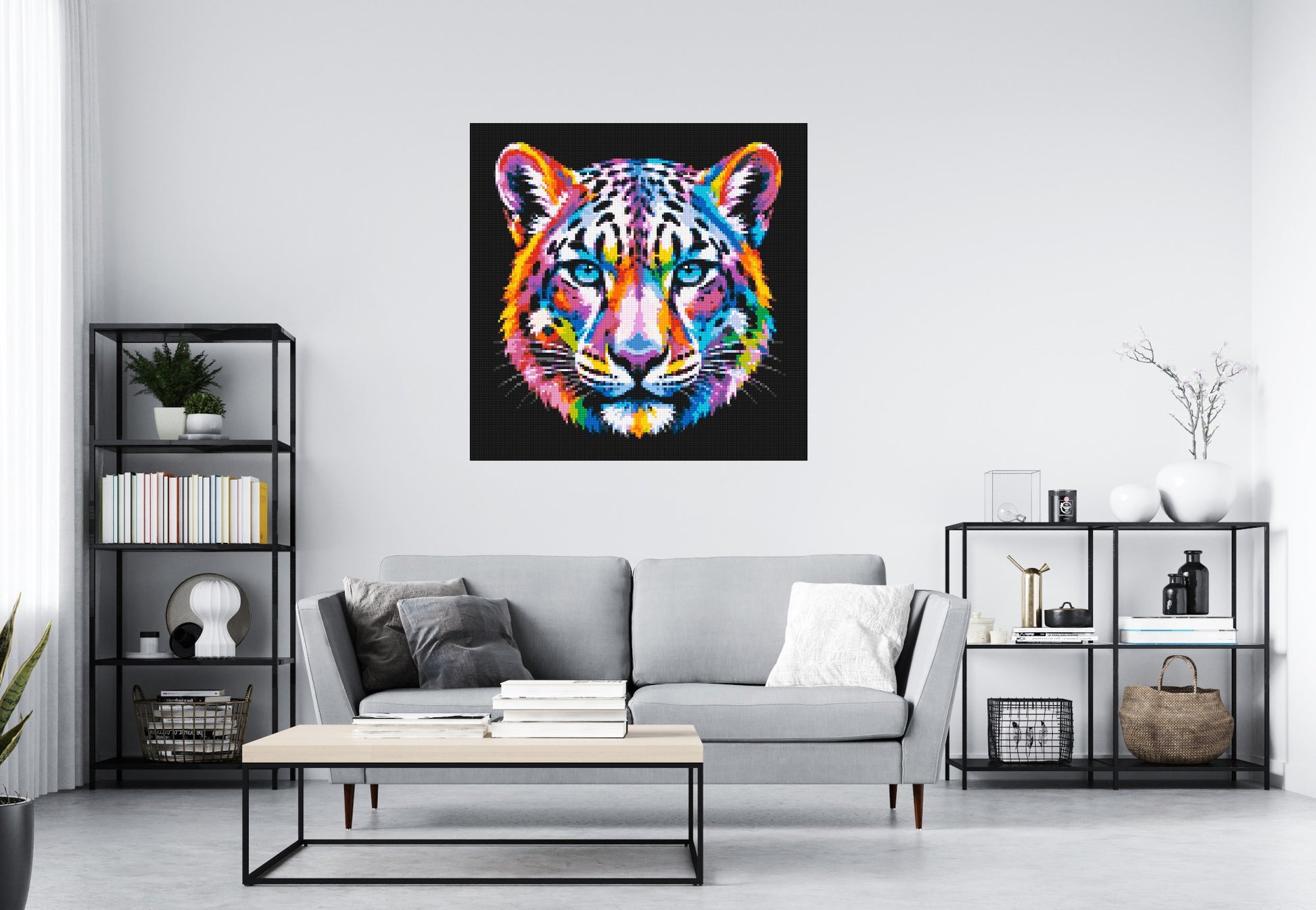 Vibrant Psychedelic Leopard Face Pop Art - Brick Art Mosaic Kit 6x6 scene