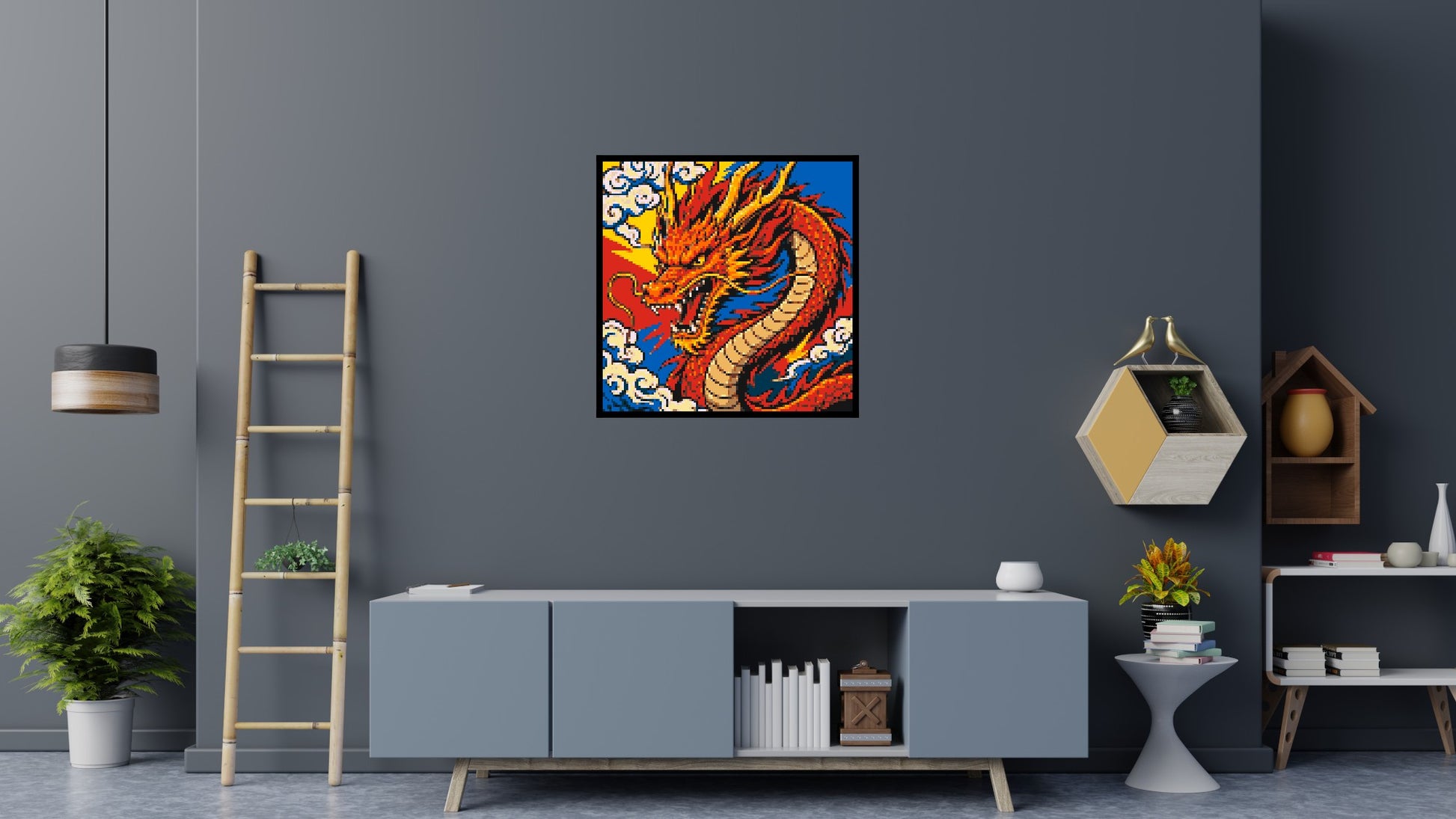 Fierce Eastern Dragon Pop Art - Brick Art Mosaic Kit 5x5 scene with frame