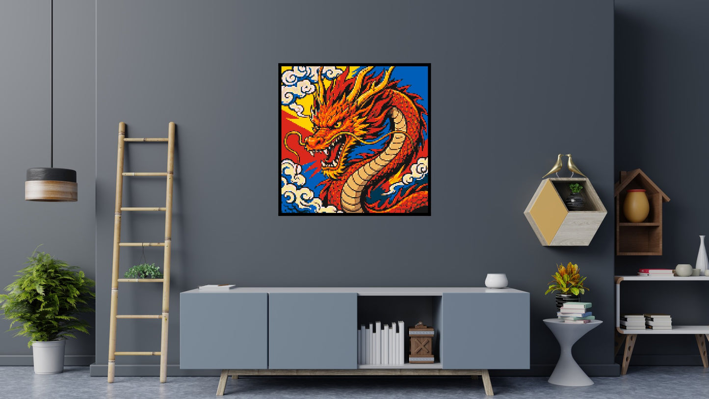 Fierce Eastern Dragon Pop Art - Brick Art Mosaic Kit 6x6 large
