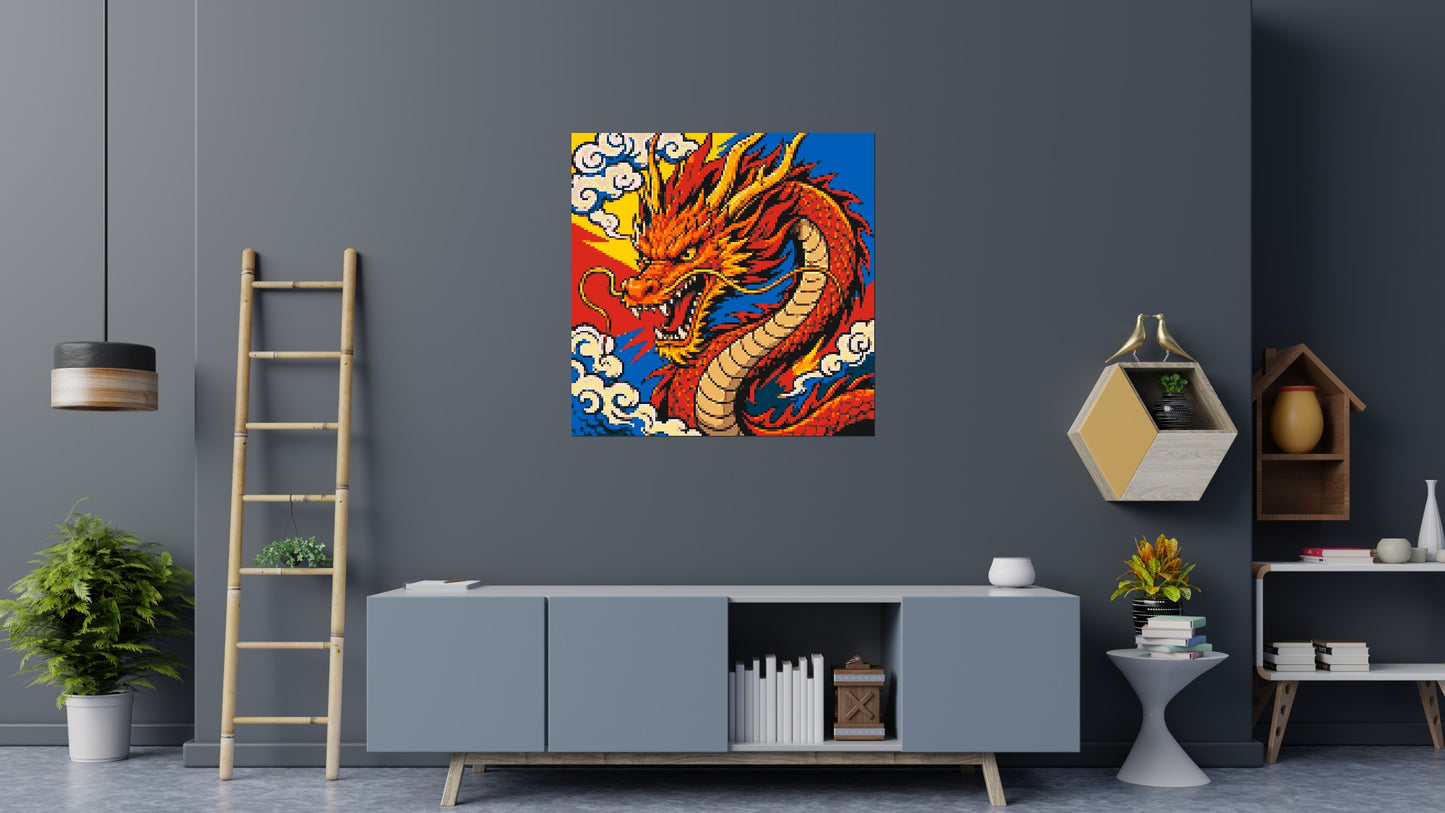 Fierce Eastern Dragon Pop Art - Brick Art Mosaic Kit 6x6 large