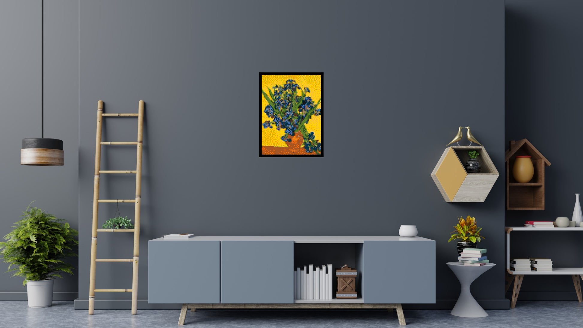 Vase with Irises by Vincent van Gogh - Brick Art Mosaic Kit 3x4 scene with frame