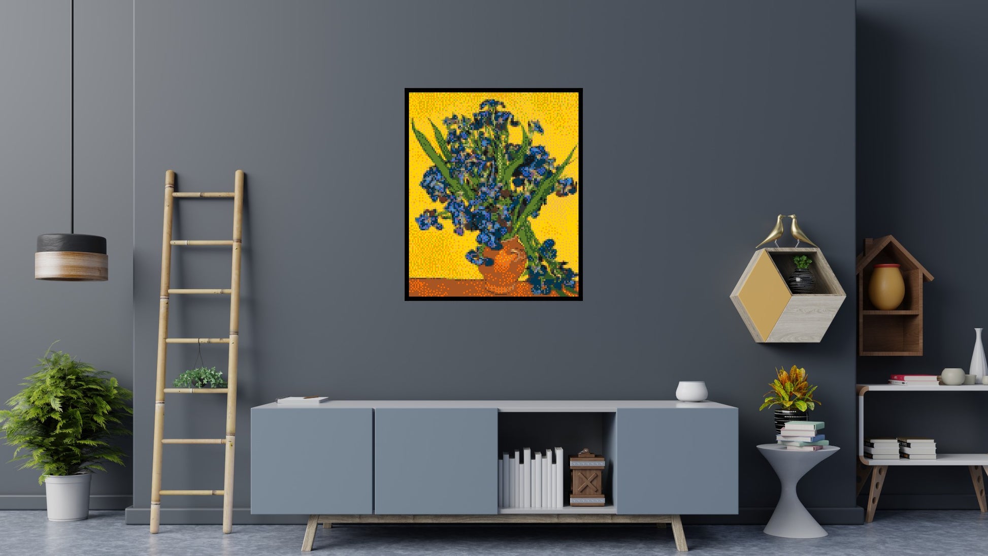 Vase with Irises by Vincent van Gogh - Brick Art Mosaic Kit 5x6 scene with frame