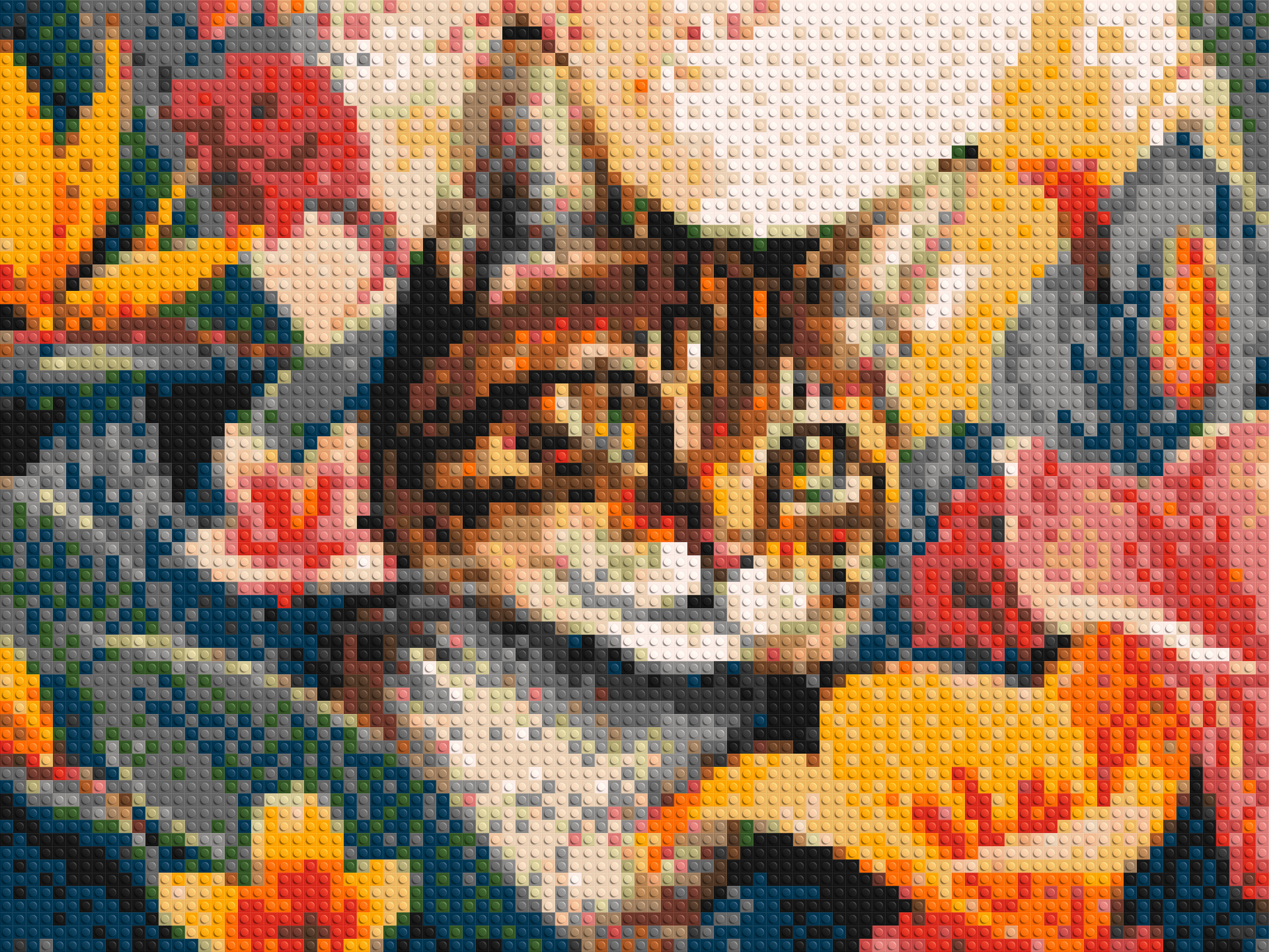 Tabby Cat in Tropical Flower Jungle Pop Art - Brick Art Mosaic Kit 4x3 large