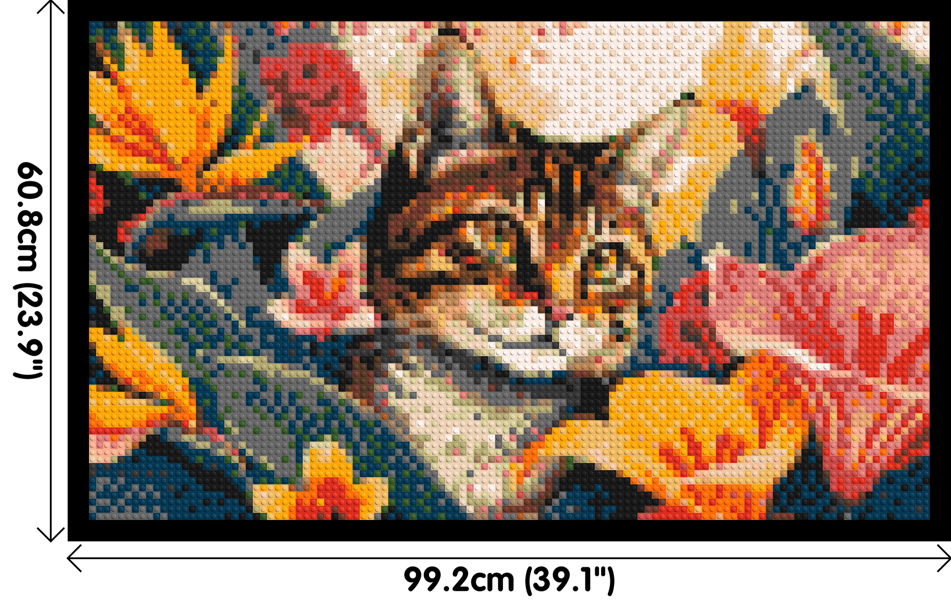 Tabby Cat in Tropical Flower Jungle Pop Art - Brick Art Mosaic Kit 5x3 dimensions with frame