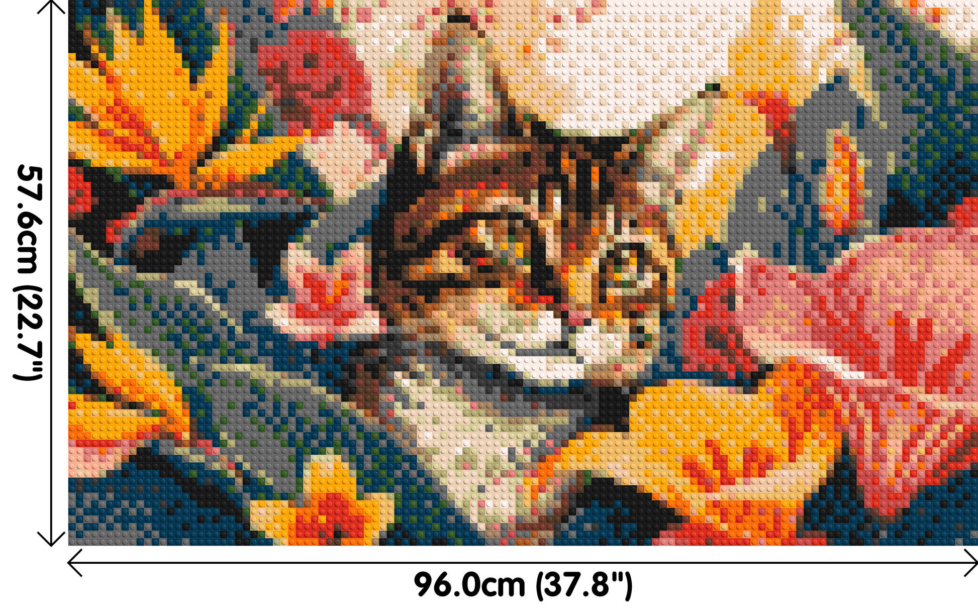 Tabby Cat in Tropical Flower Jungle Pop Art - Brick Art Mosaic Kit 5x3 dimensions