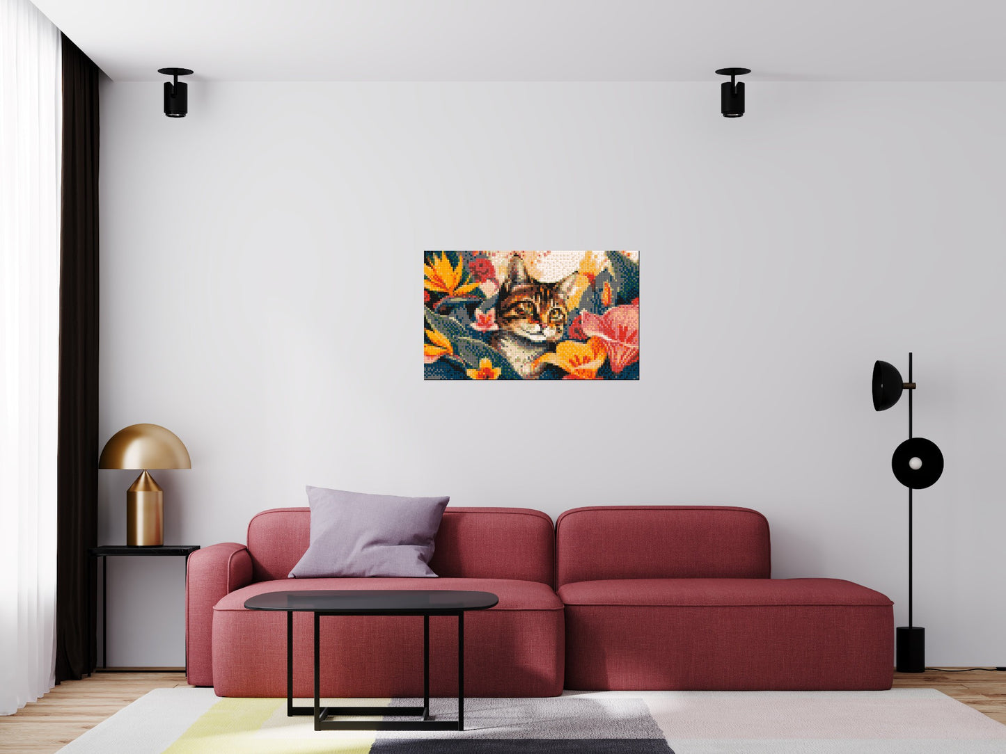 Tabby Cat in Tropical Flower Jungle Pop Art - Brick Art Mosaic Kit 5x3 large