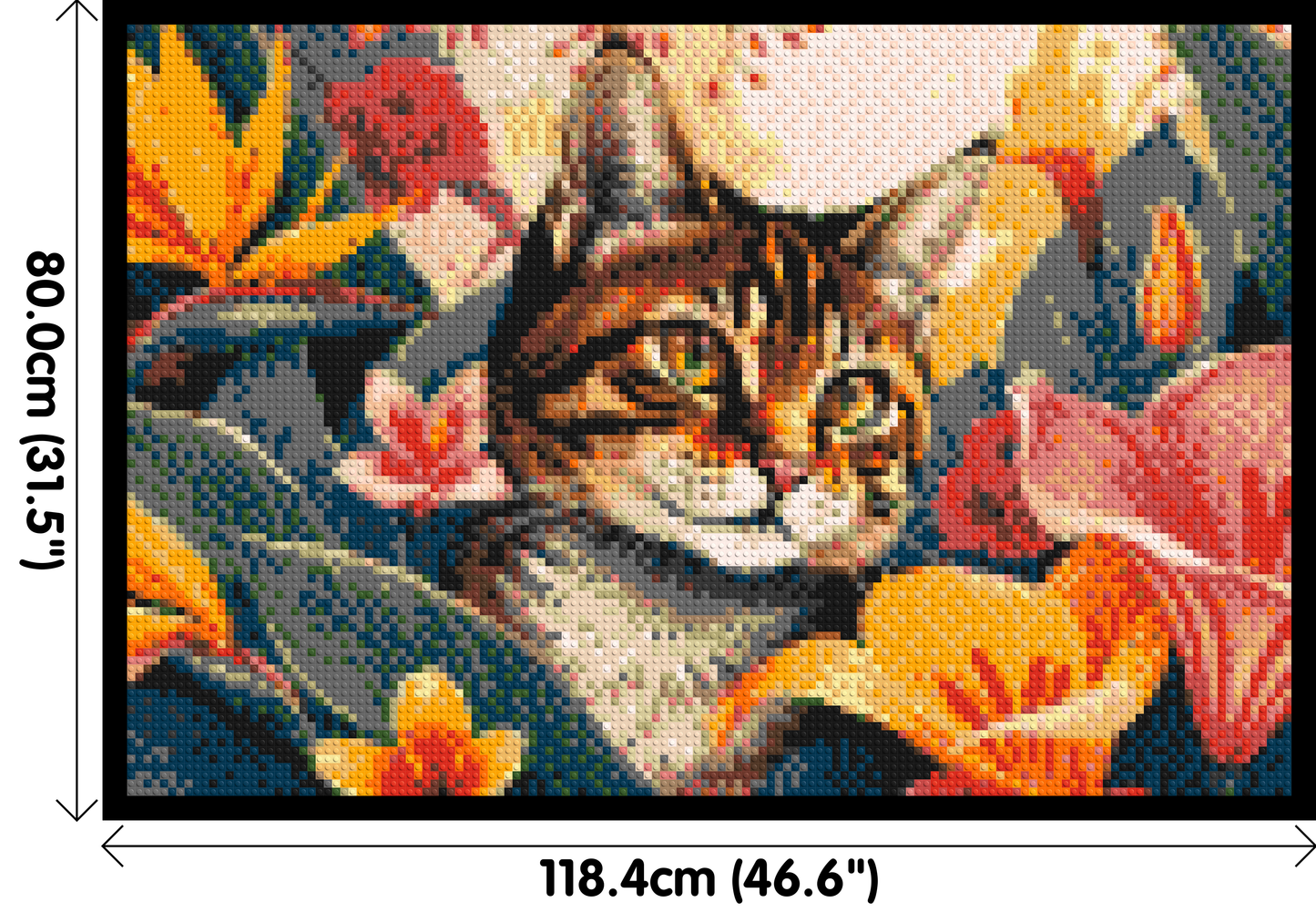 Tabby Cat in Tropical Flower Jungle Pop Art - Brick Art Mosaic Kit 6x4 large