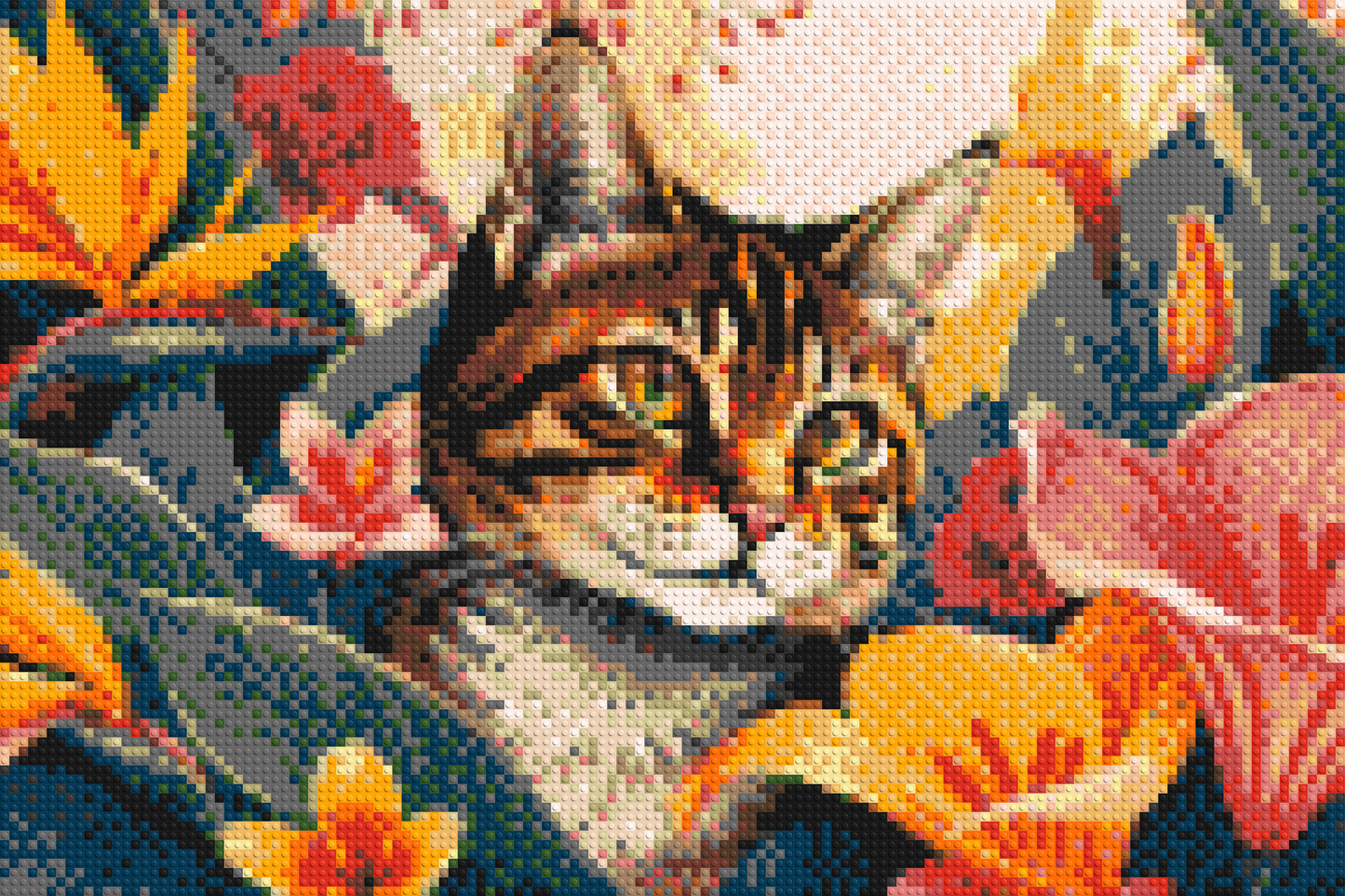 Tabby Cat in Tropical Flower Jungle Pop Art - Brick Art Mosaic Kit 6x4 large