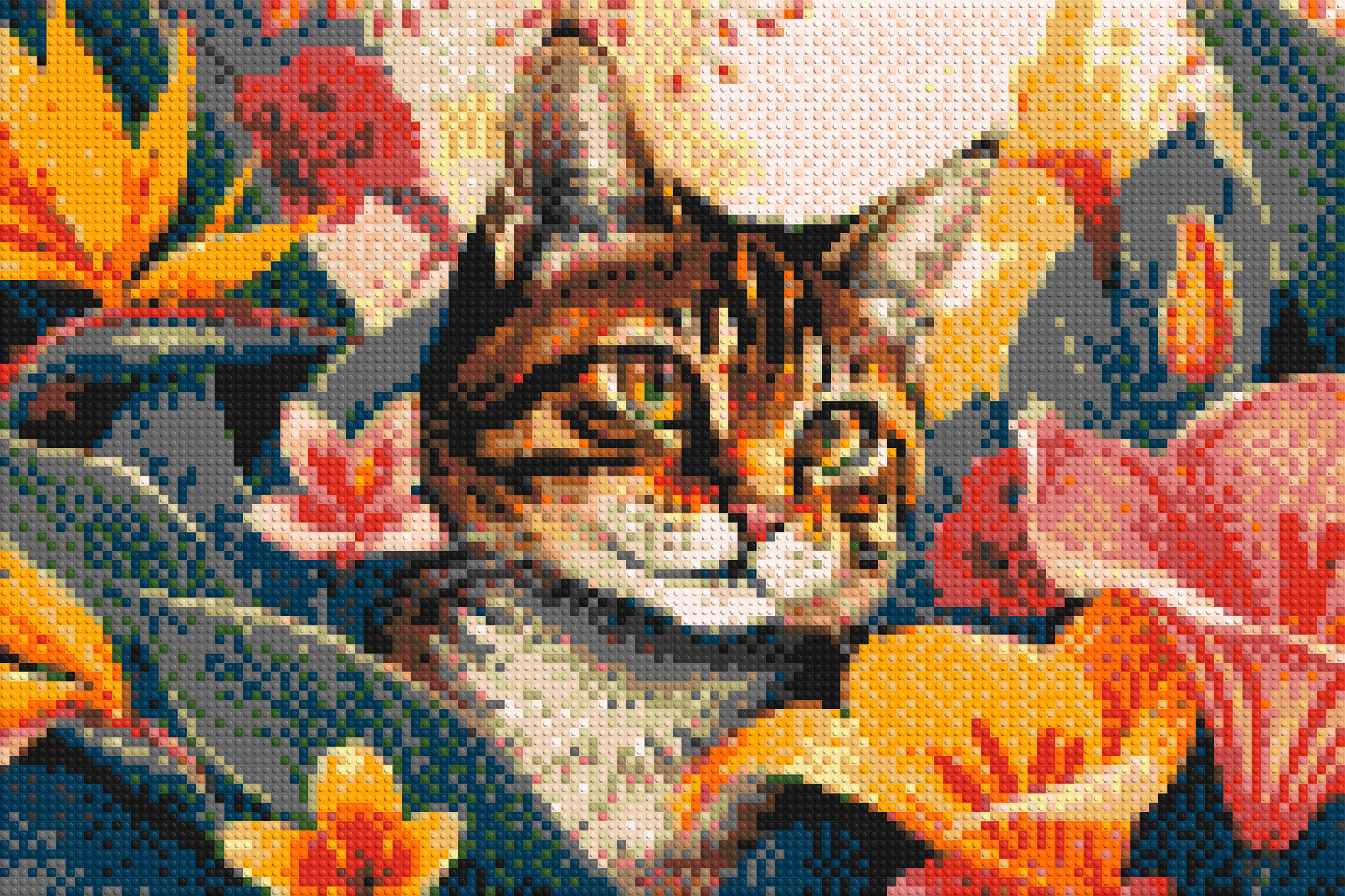 Tabby Cat in Tropical Flower Jungle Pop Art - Brick Art Mosaic Kit 6x4 large