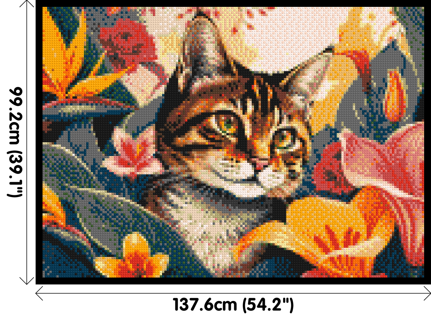 Tabby Cat in Tropical Flower Jungle Pop Art - Brick Art Mosaic Kit 7x5 large