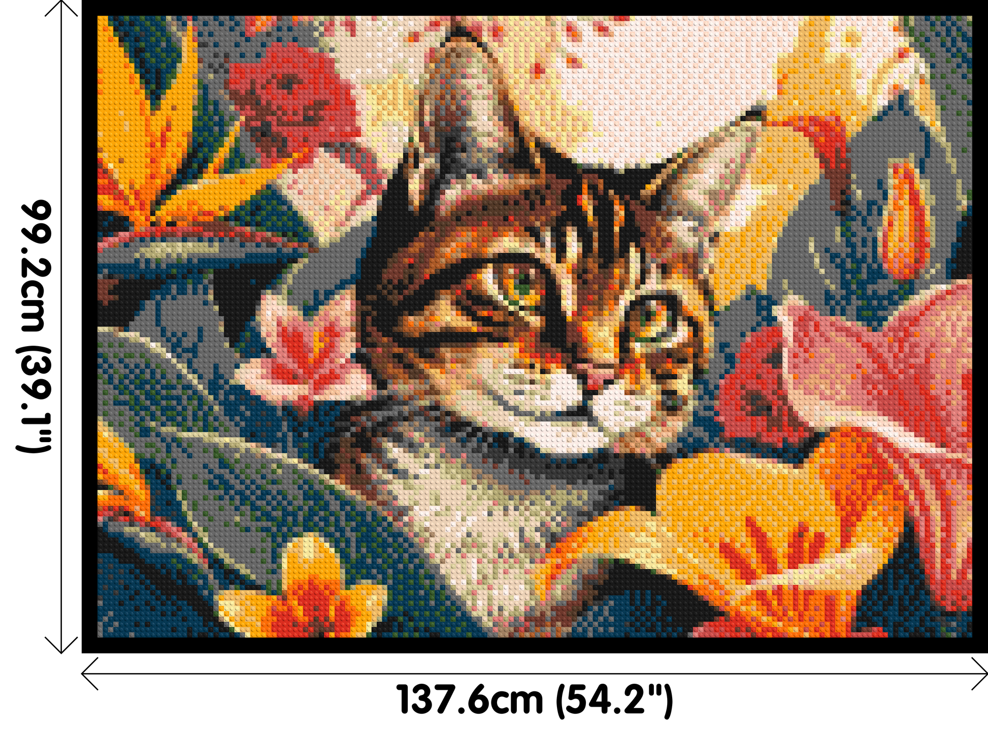 Tabby Cat in Tropical Flower Jungle Pop Art - Brick Art Mosaic Kit 7x5 dimensions with frame