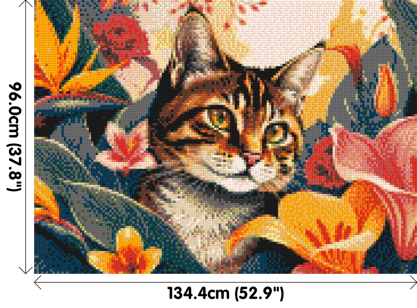 Tabby Cat in Tropical Flower Jungle Pop Art - Brick Art Mosaic Kit 7x5 large