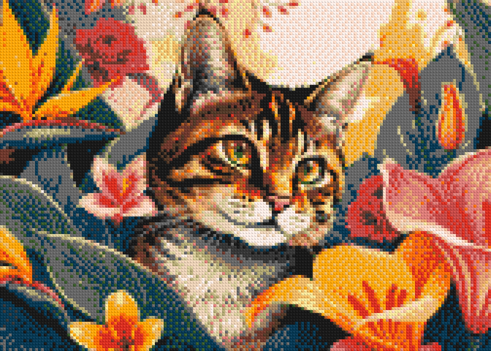 Tabby Cat in Tropical Flower Jungle Pop Art - Brick Art Mosaic Kit 7x5 large