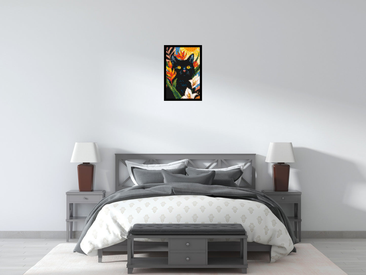 Black Cat in Tropical Sun Illustration - Brick Art Mosaic Kit 2x3 large
