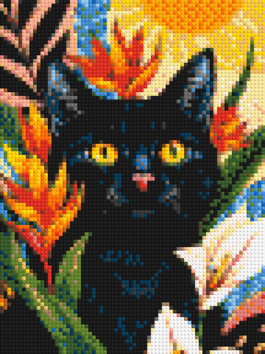 Black Cat in Tropical Sun Illustration - Brick Art Mosaic Kit 3x4 large