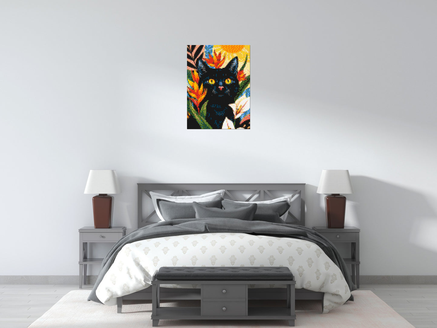 Black Cat in Tropical Sun Illustration - Brick Art Mosaic Kit 3x4 large