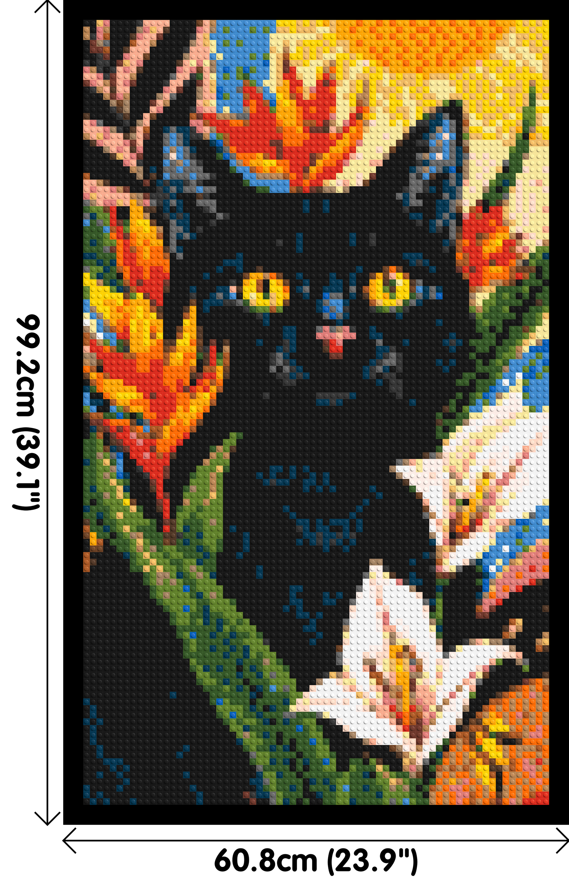 Black Cat in Tropical Sun Illustration - Brick Art Mosaic Kit 3x5 dimensions with frame