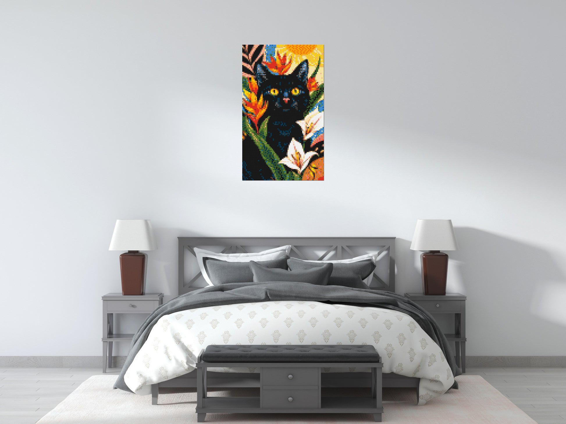 Black Cat in Tropical Sun Illustration - Brick Art Mosaic Kit 3x5 scene