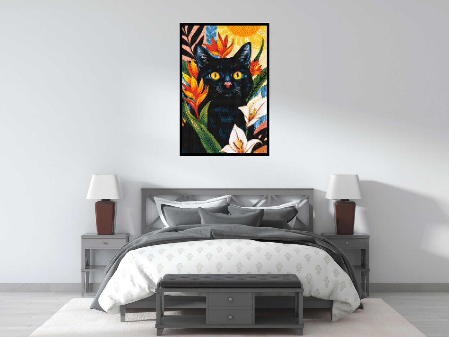Black Cat in Tropical Sun Illustration - Brick Art Mosaic Kit 4x6 large