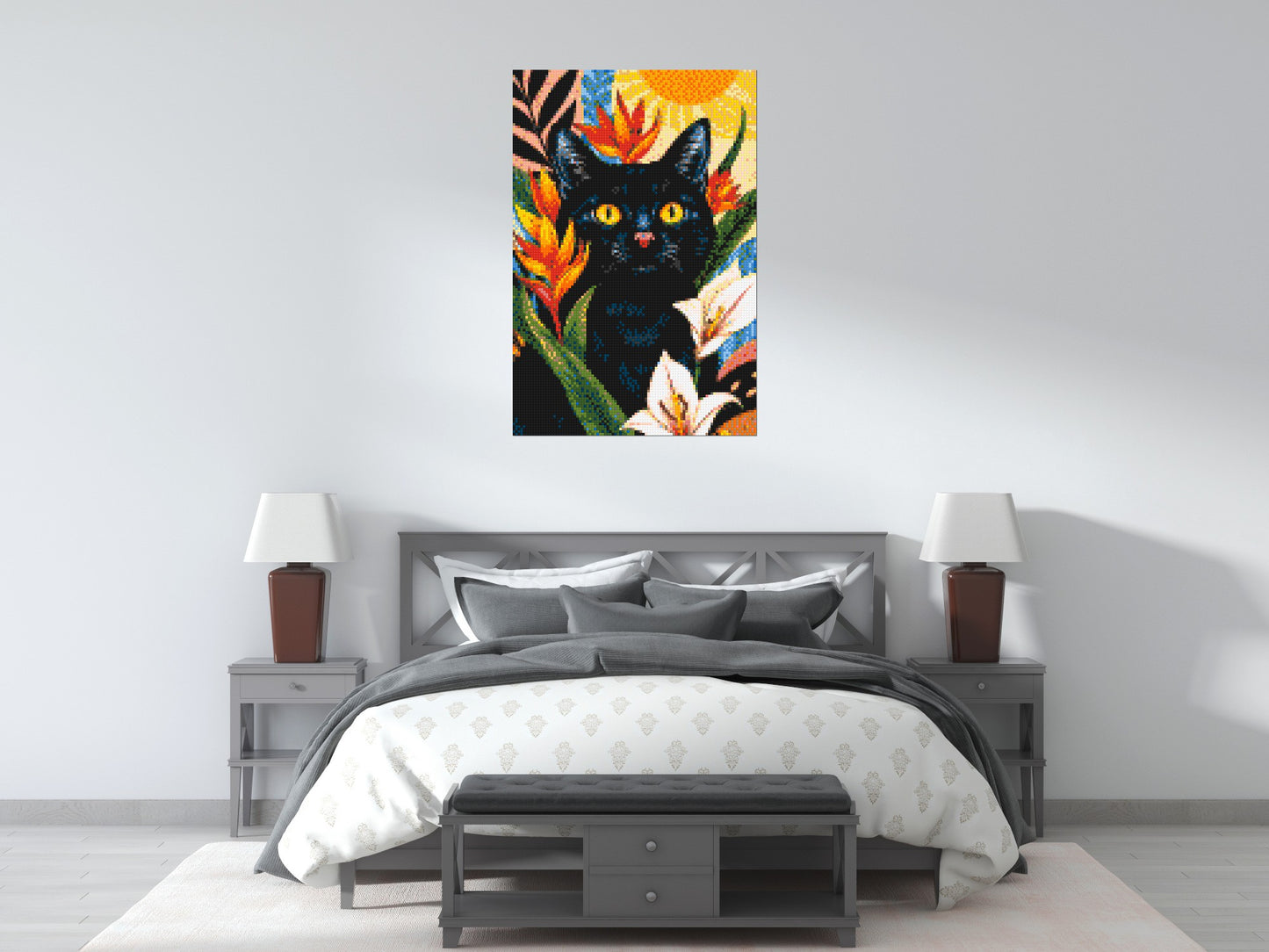 Black Cat in Tropical Sun Illustration - Brick Art Mosaic Kit 4x6 large