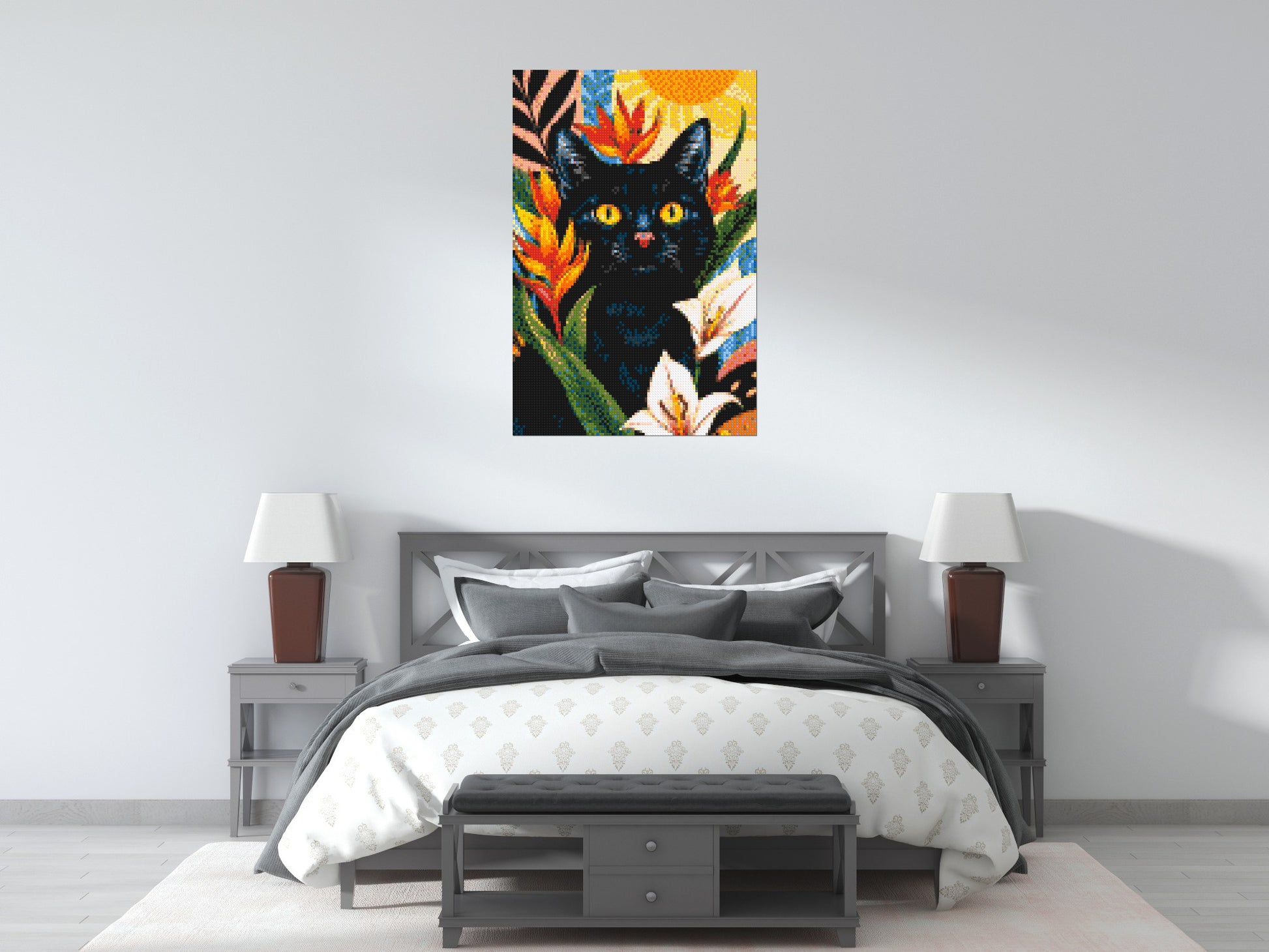 Black Cat in Tropical Sun Illustration - Brick Art Mosaic Kit 4x6 scene