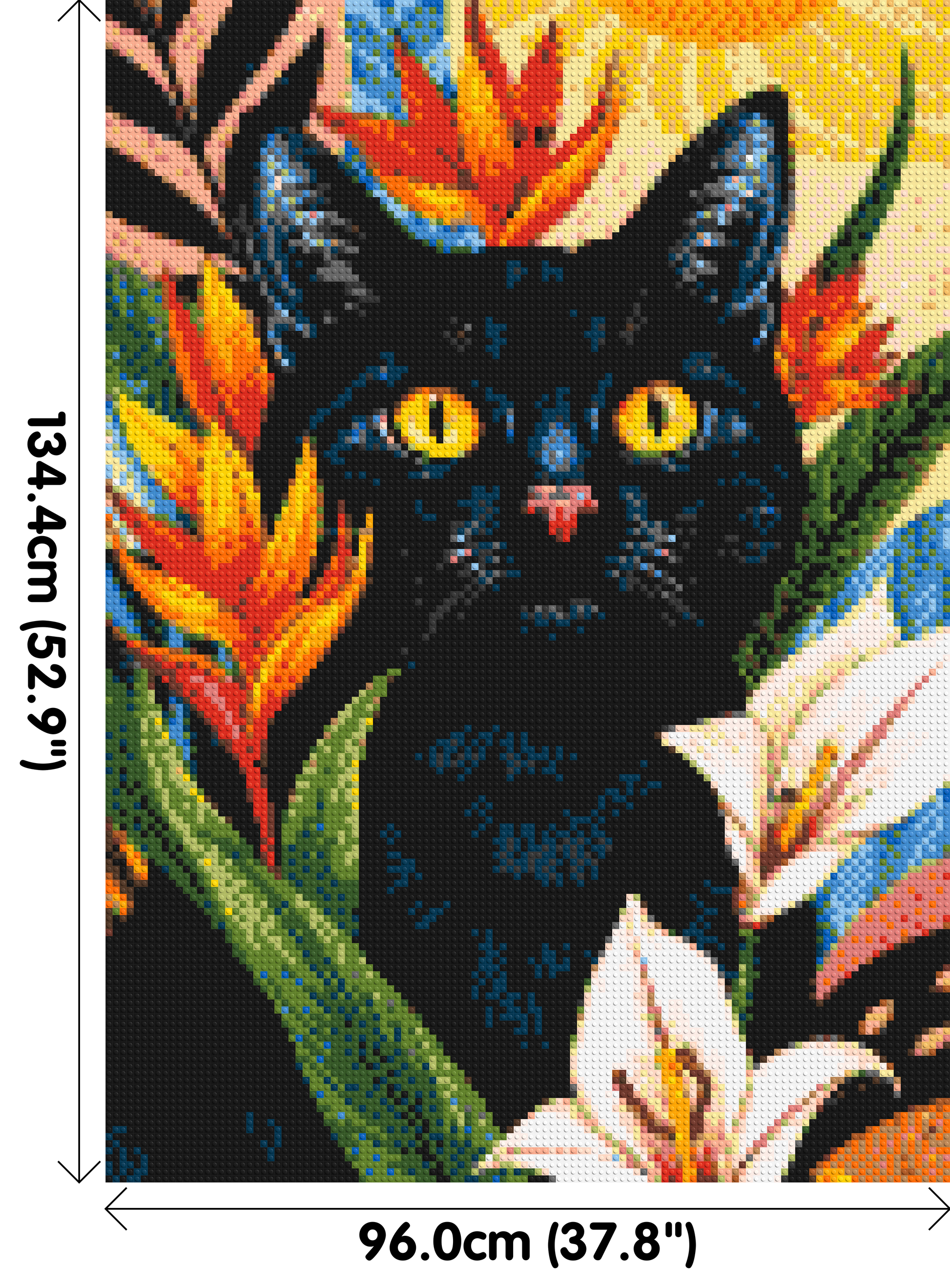 Black Cat in Tropical Sun Illustration - Brick Art Mosaic Kit 5x7 dimensions
