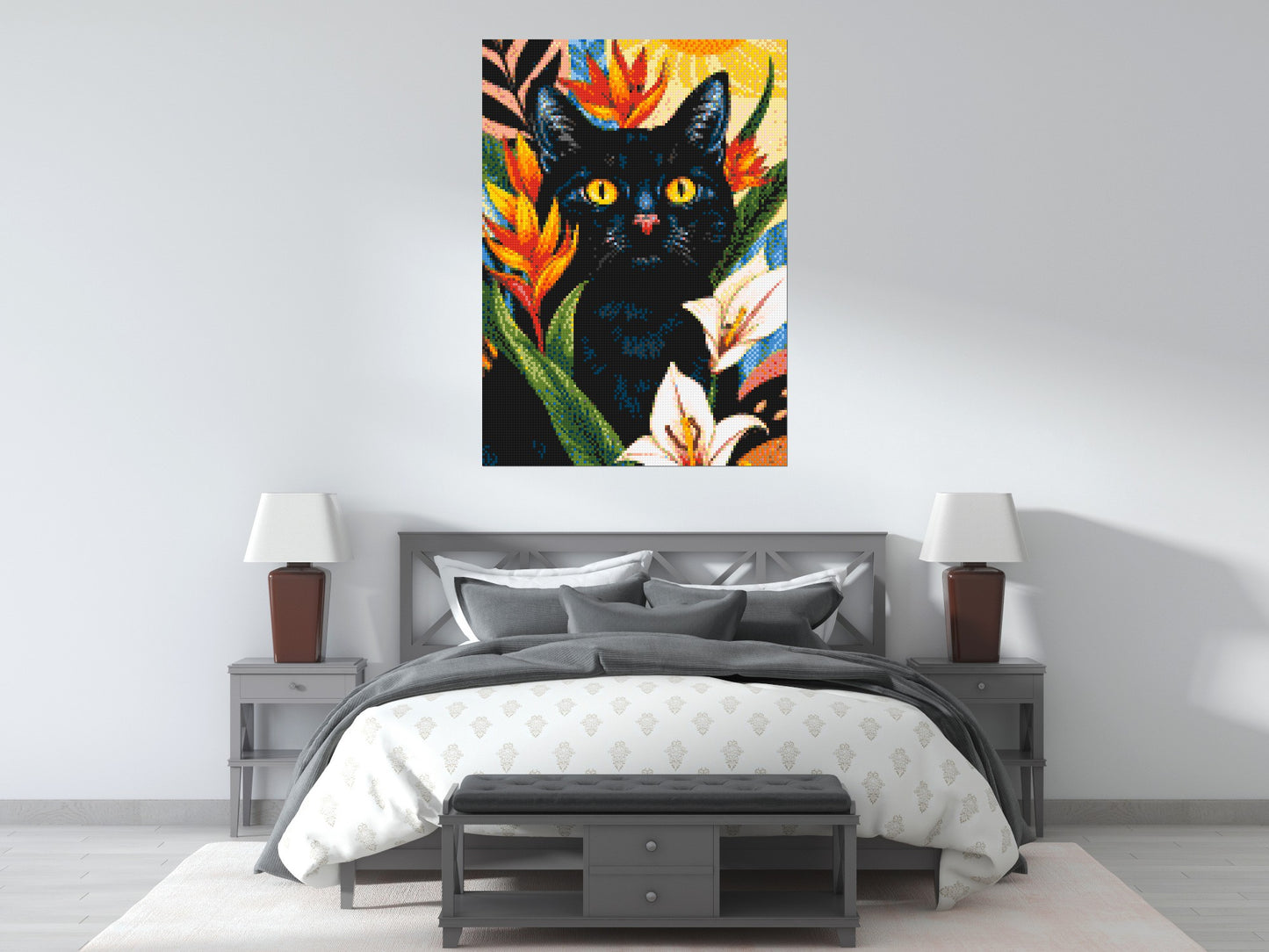 Black Cat in Tropical Sun Illustration - Brick Art Mosaic Kit 5x7 large