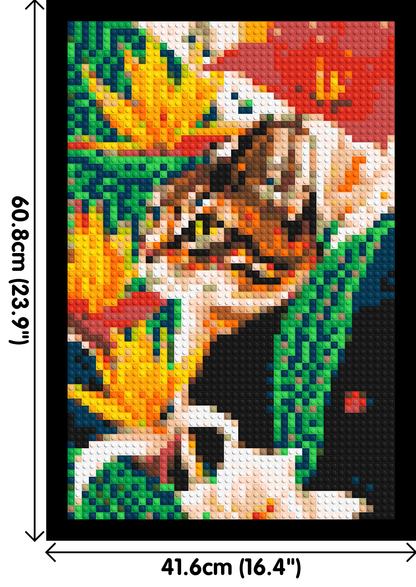 Tabby Cat with Birds of Paradise Illustration - Brick Art Mosaic Kit 2x3 large