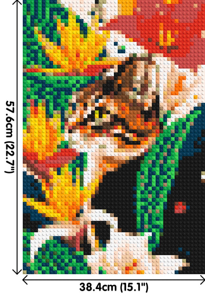 Tabby Cat with Birds of Paradise Illustration - Brick Art Mosaic Kit 2x3 large