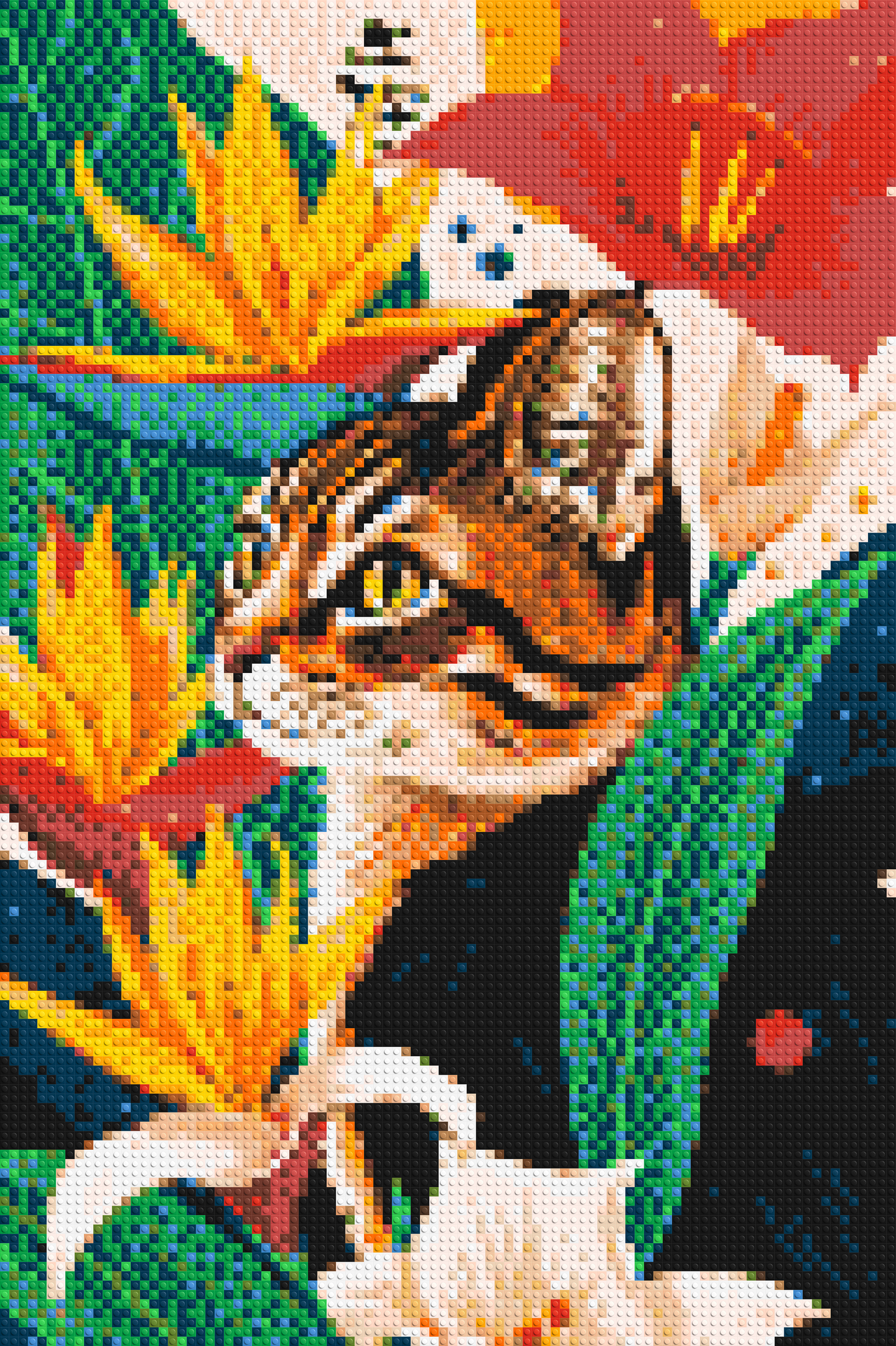 Tabby Cat with Birds of Paradise Illustration - Brick Art Mosaic Kit 4x6 large