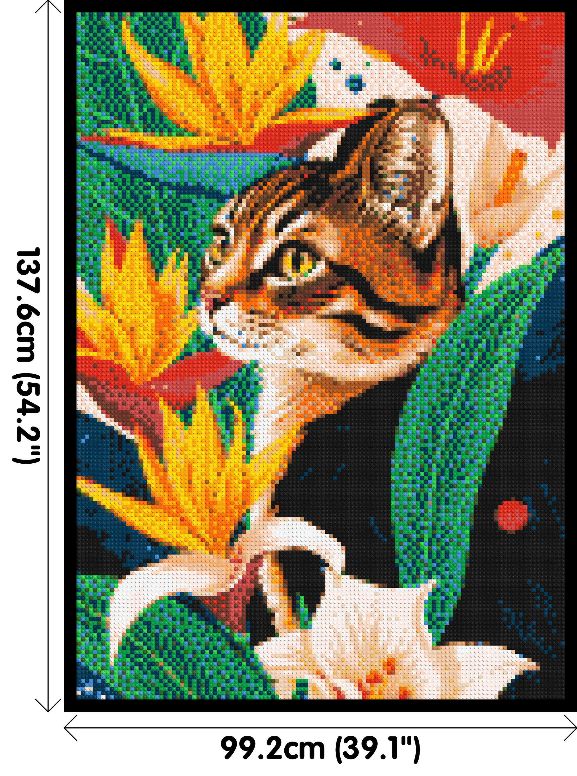 Tabby Cat with Birds of Paradise Illustration - Brick Art Mosaic Kit 5x7 dimensions with frame