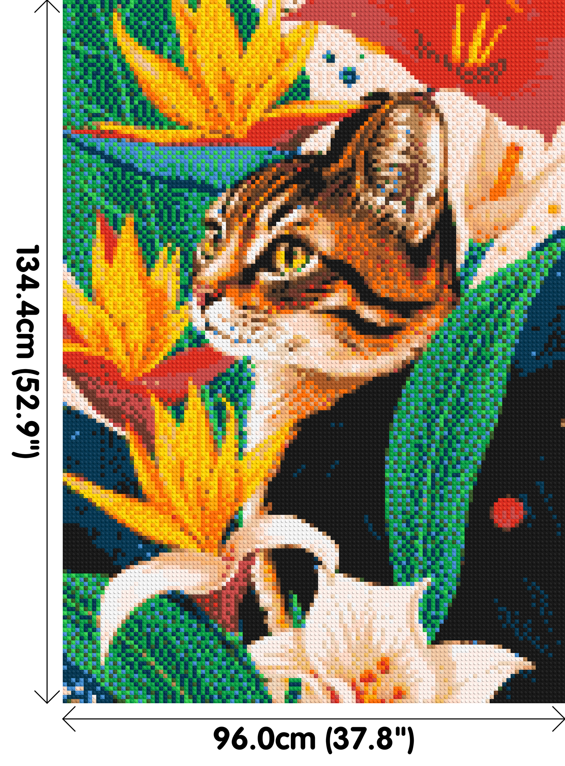 Tabby Cat with Birds of Paradise Illustration - Brick Art Mosaic Kit 5x7 dimensions