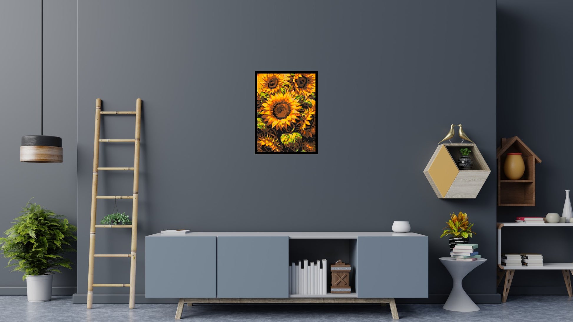 Golden Sunflowers Fine Art - Brick Art Mosaic Kit 3x4 scene with frame