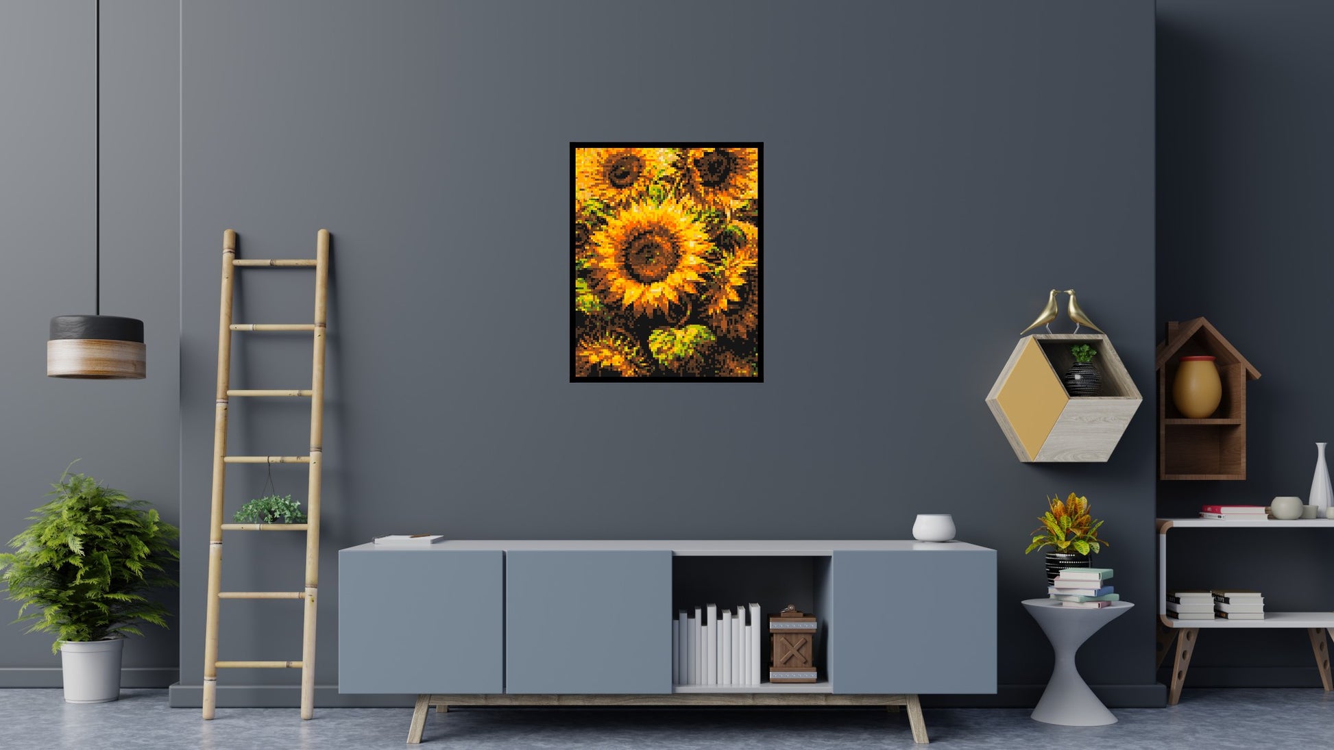 Golden Sunflowers Fine Art - Brick Art Mosaic Kit 4x5 scene with frame