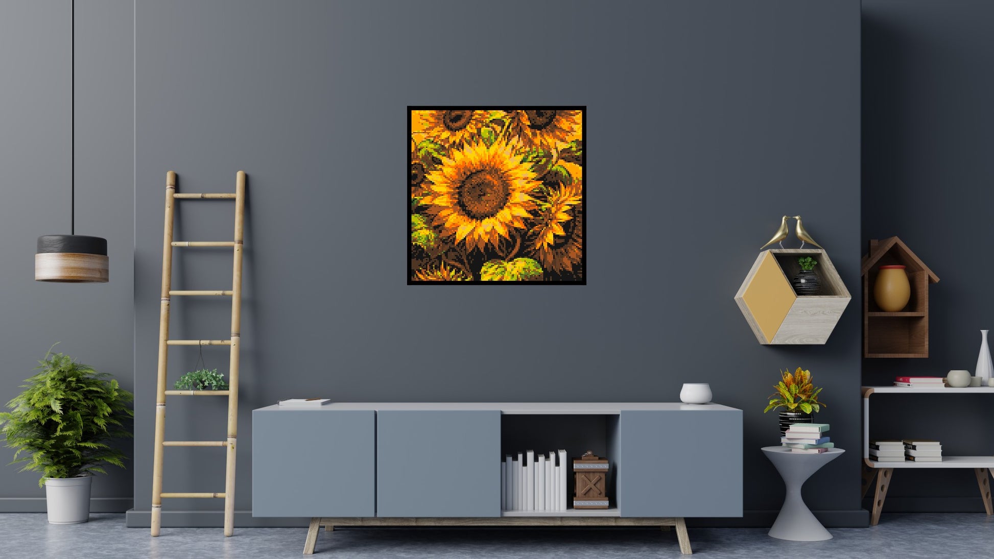 Golden Sunflowers Fine Art - Brick Art Mosaic Kit 5x5 scene with frame