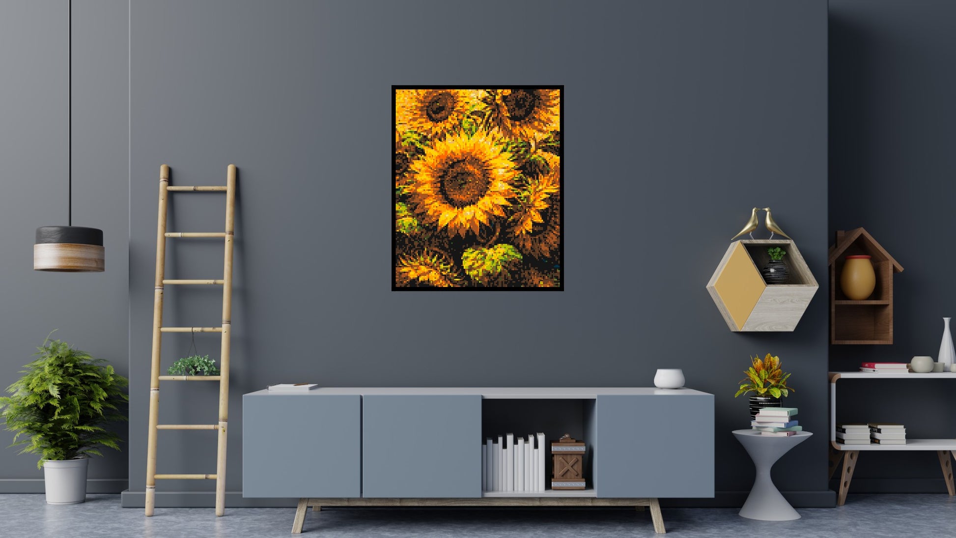 Golden Sunflowers Fine Art - Brick Art Mosaic Kit 5x6 scene with frame