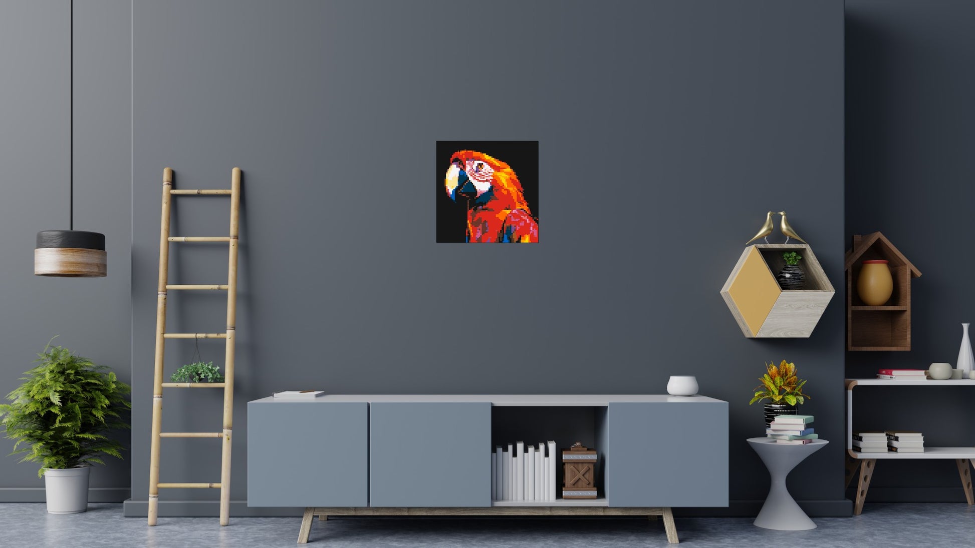 Scarlet Macaw Geometric Pop Art - Brick Art Mosaic Kit 3x3 scene
