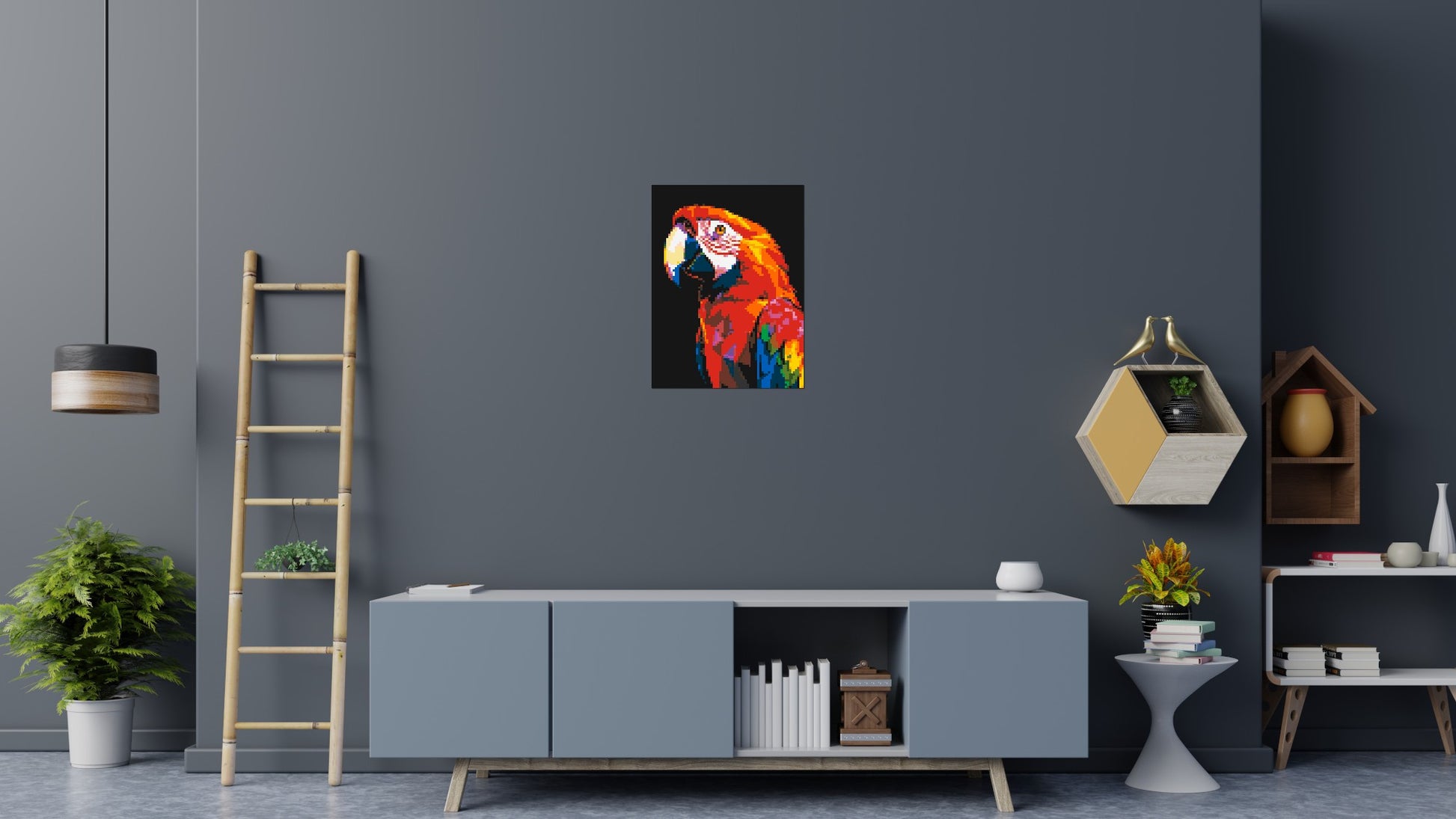 Scarlet Macaw Geometric Pop Art - Brick Art Mosaic Kit 3x4 scene
