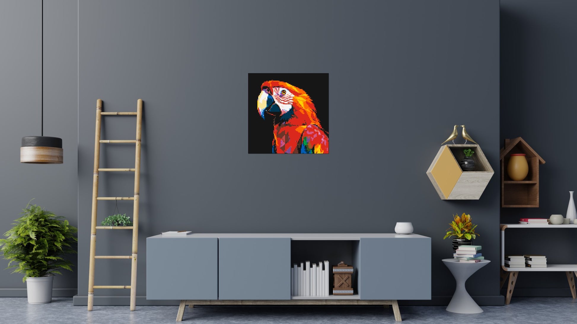 Scarlet Macaw Geometric Pop Art - Brick Art Mosaic Kit 4x4 scene