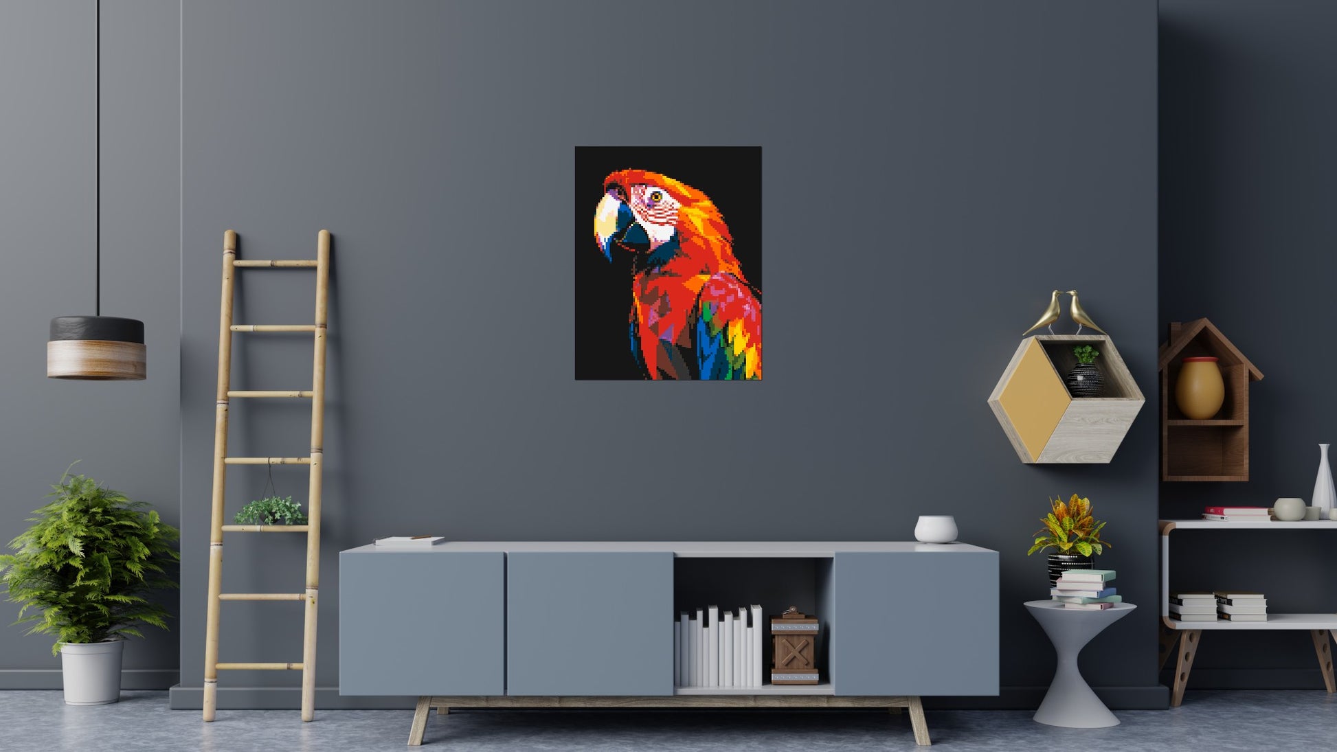 Scarlet Macaw Geometric Pop Art - Brick Art Mosaic Kit 4x5 scene