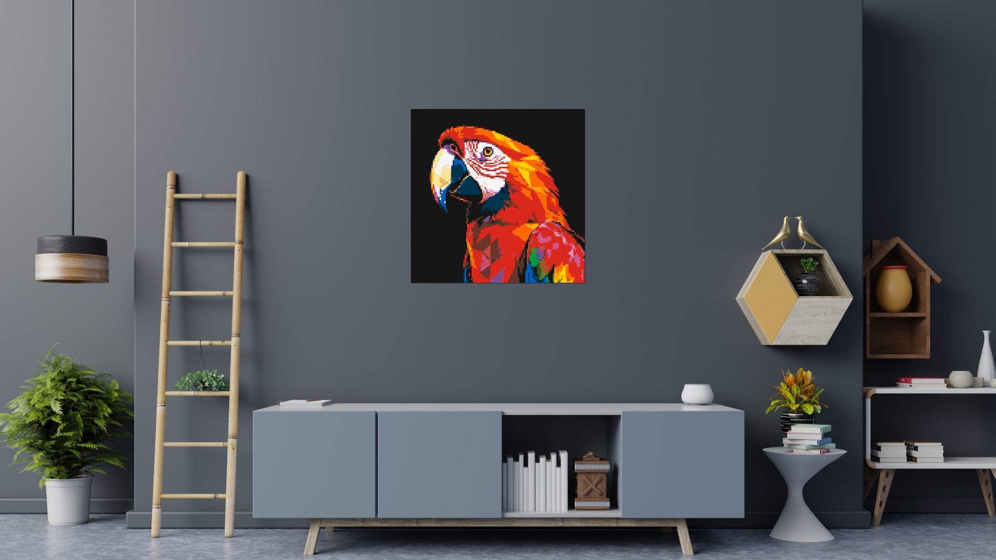 Scarlet Macaw Geometric Pop Art - Brick Art Mosaic Kit 5x5 scene