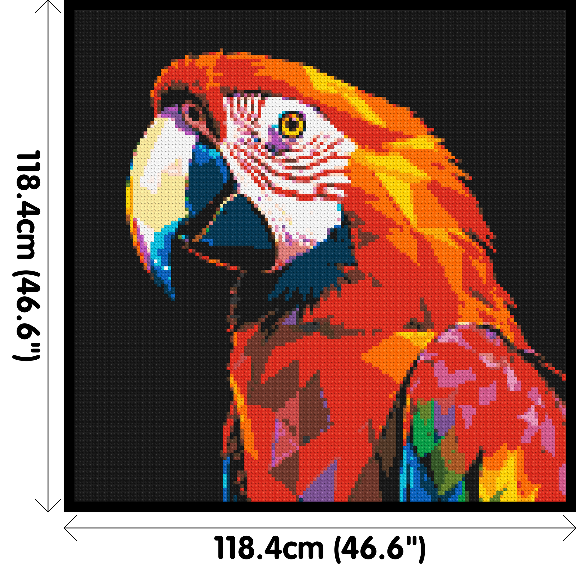 Scarlet Macaw Geometric Pop Art - Brick Art Mosaic Kit 6x6 dimensions with frame