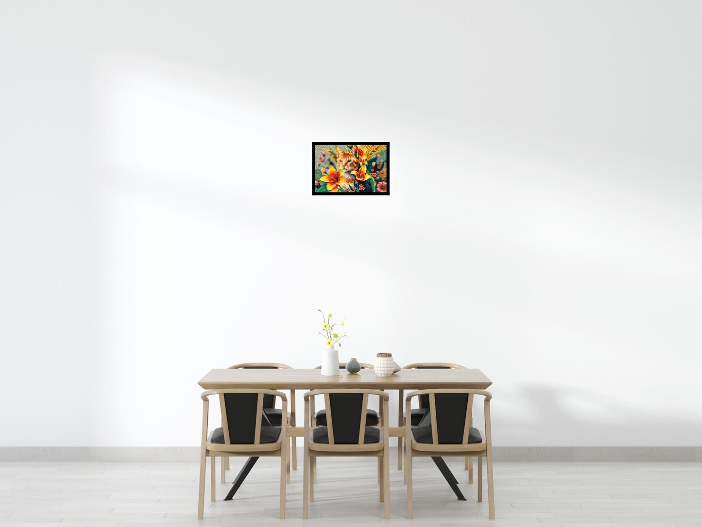 Ginger Tabby Cat with Orange Lilies and Pink Blossoms Illustration - Brick Art Mosaic Kit 3x2 large